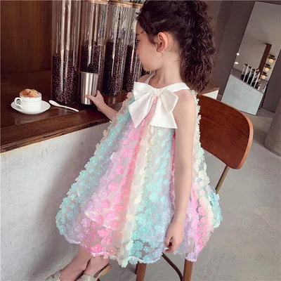 

Summer Children's Clothing Baby Girl Fashion Three-dimensional Flower Dress Rainbow Skirt Vendors For Clothing, Photo color