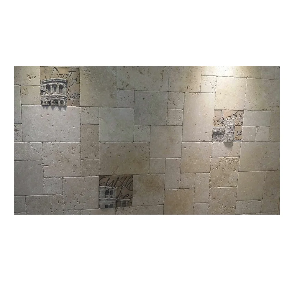 Flooring Decorative Stone Install Pavers Antique Tiles French Pattern Beige Travertine Indoor