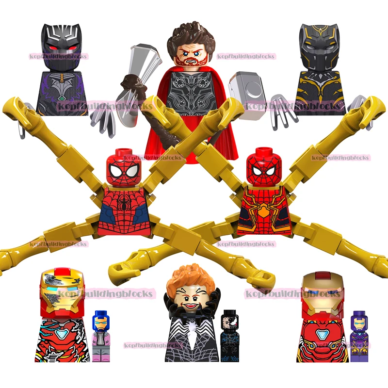 

TV6202 Super Heroes Black Thor Spider Iron Panther Man Mini Bricks Building Block Figure Kids Educational Plastic Toy Juguetes