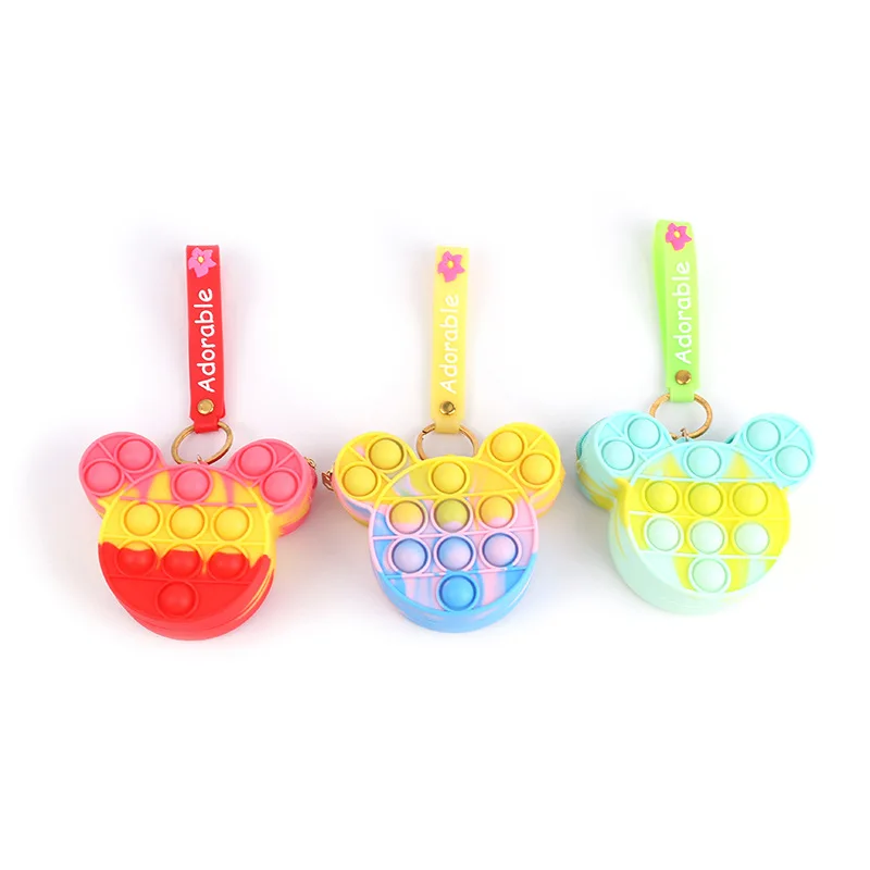 

mickey mouse head push pop it key chain purse fidget toy bubble keychain purse silicone mickey head pop it bags with keyring