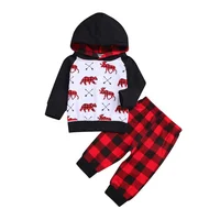 

Top quality toddler boys long sleeve boutique Christmas clothing set kids cotton buffalo plaid outfit