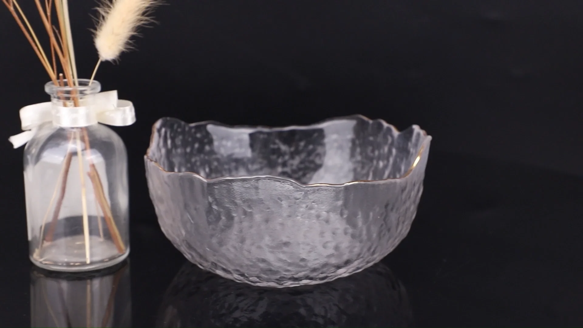 510ml/1450ml Gold Rim Glass Salad Bowl Cut Elegant Fruit Bowls