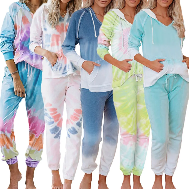 

OEM Wholesale Casual Colorful Tie Dye Pajama Hoodie Women Joggers For Home Wear