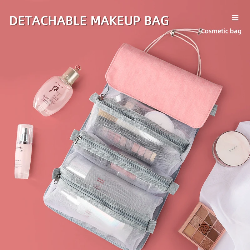 

2021 New Wash Purse Travel Storage Daily Large Capacity Polyester Four In One Foldable Detachable Mesh Cosmetics Bag Women Make, 3 colors