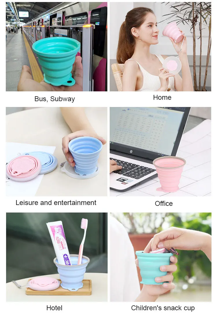 150ml 350ml Outdoor Buckle Coffee Cup Foldable Water Cup Reusable Folding Collapsible Silicone Coffee Cup with Straw