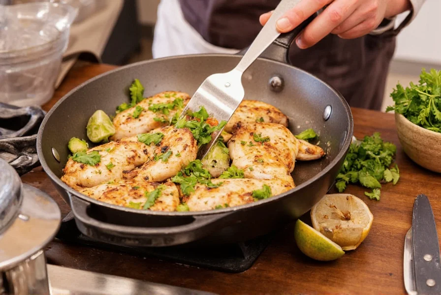 Cook applying lemon pepper substitute to grilled chicken with fresh herbs