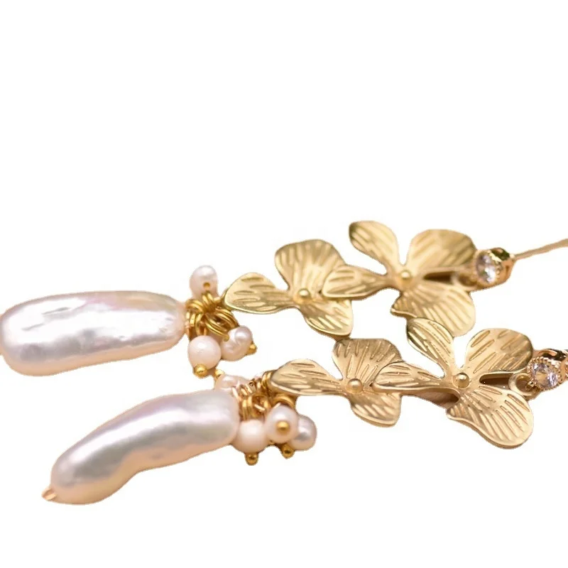 

Korean of version 925 silver earrings natural baroque pearl earrings