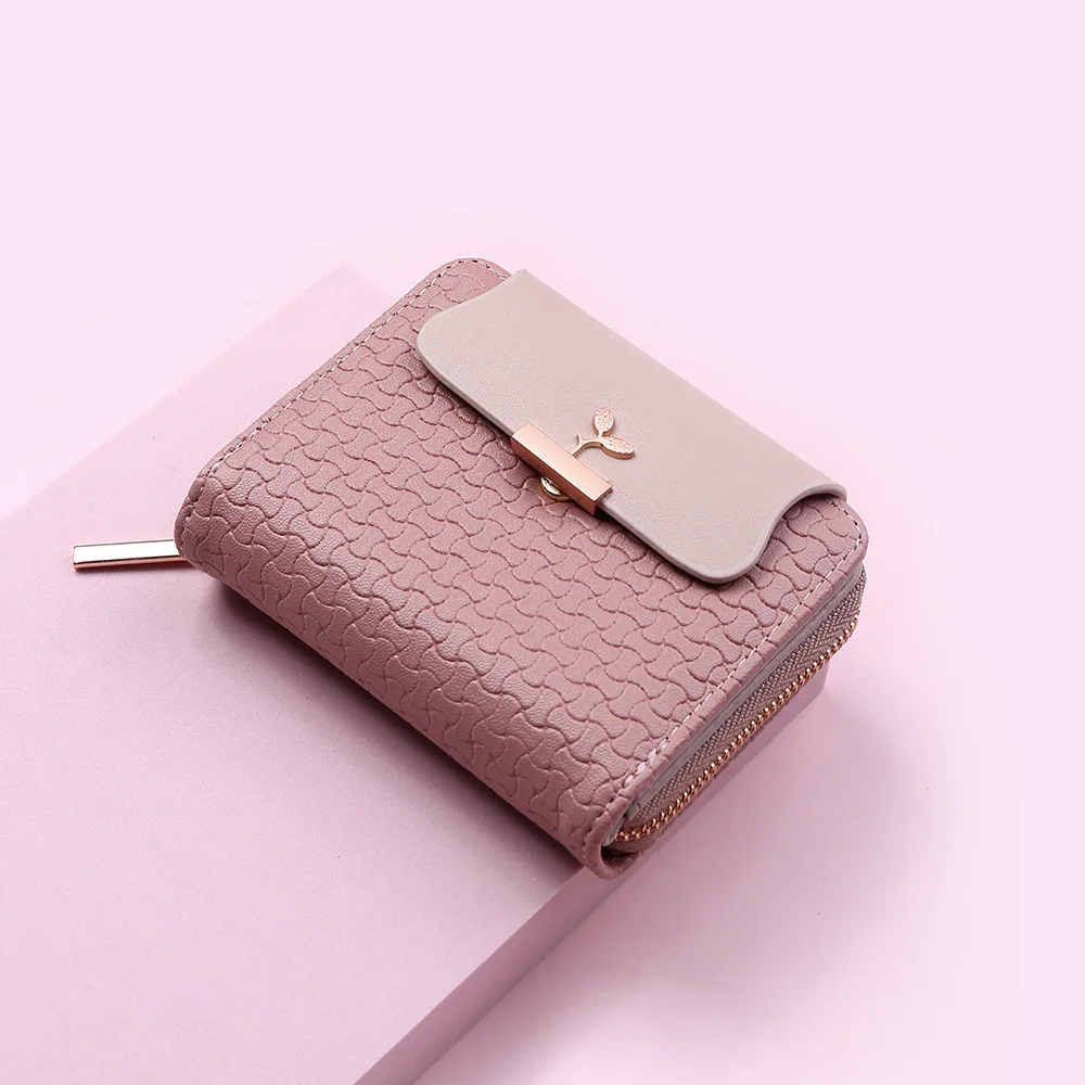 

Squeeze Brown Beige PU Leather Card Holder Organizer Zipper Coin Purse Small Wallet for Women, 3 colors