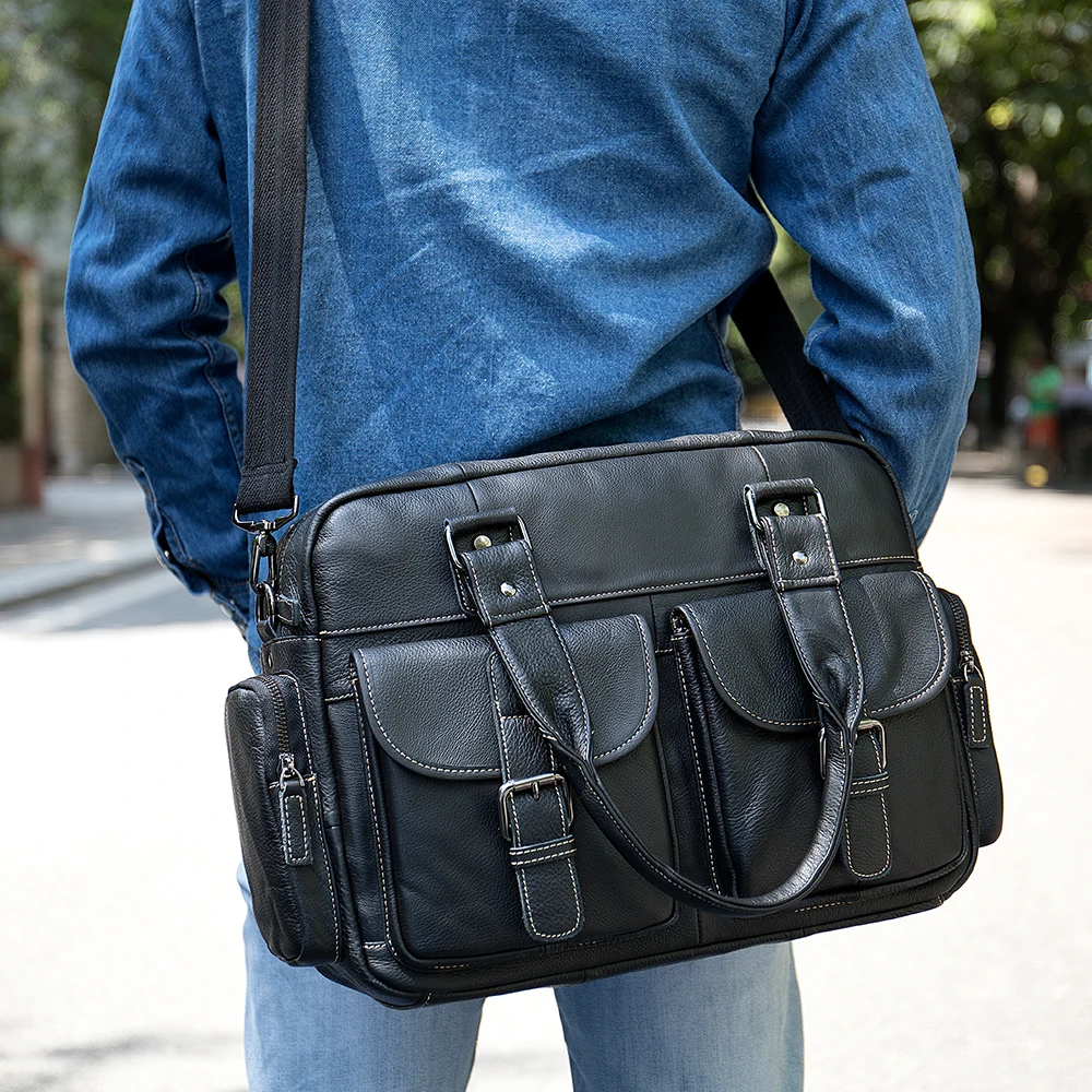 

Guangzhou Marrant Wholesale Single Shoulder Sling Bags Men's Multi Pocket Business Travel Briefcase Genuine Leather Men Handbag, Coffee/black