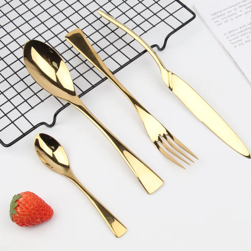 

Extra Thick Heavy Duty 18/10 Stainless Steel Cutlery Sets High Mirror Silverware Flatware 4pcs, Silver/gold/rose gold/black