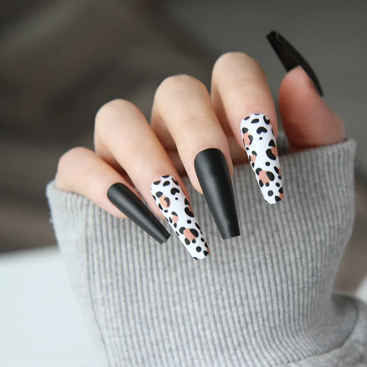 

Extra Long C Curve Nail Tips Tapered Matte Acrylic Leopard Natural Artificial Fingernails, Picture