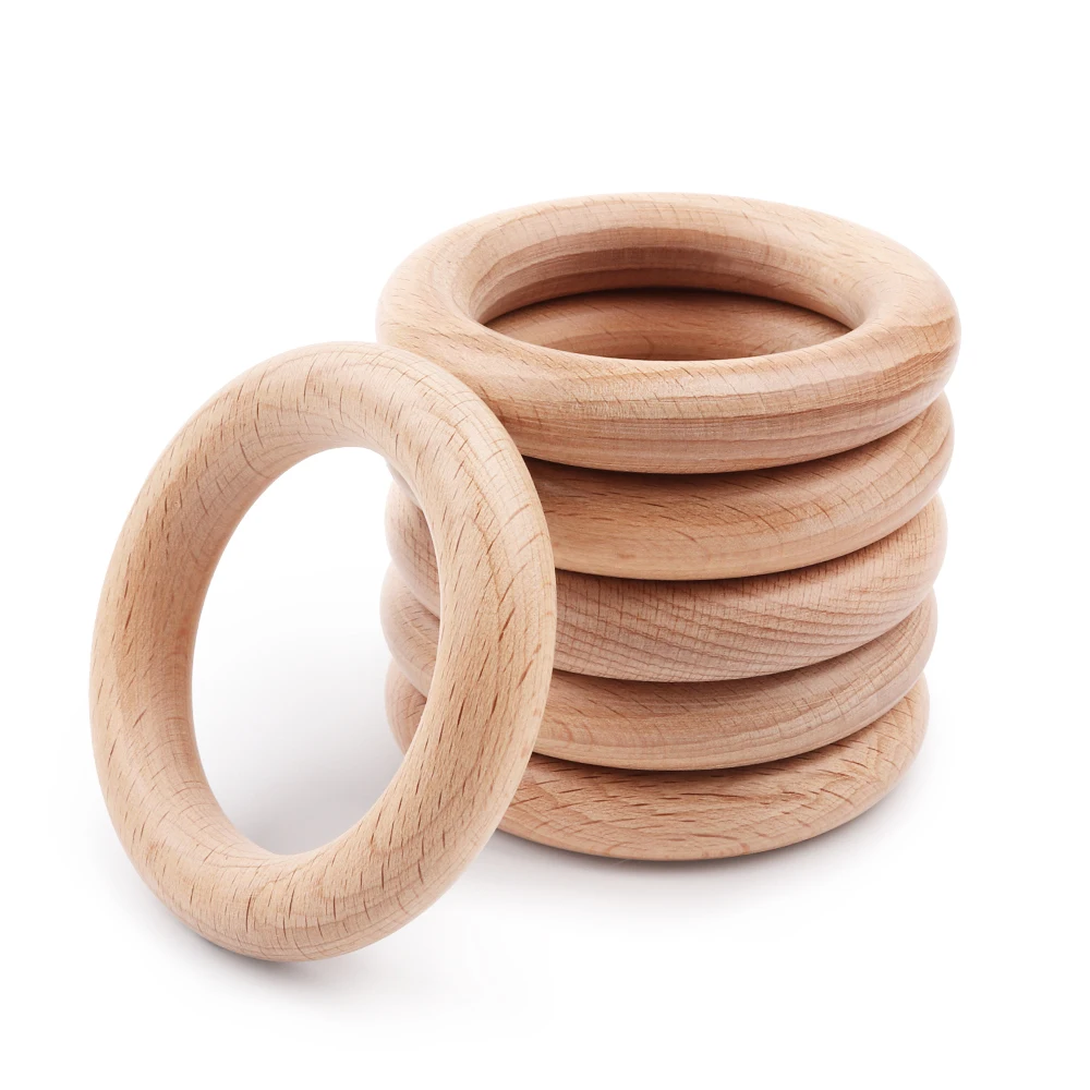 

Best Selling Eco-friendly 70mm Natural Beech Teething Round Wooden Teether Ring