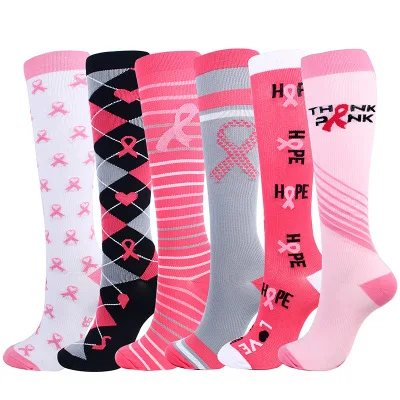 

2020 New Pink Ribbon Nurses Colorful Customized Medical Stockings Fashion Custom Print Compression Socks For Men And Women