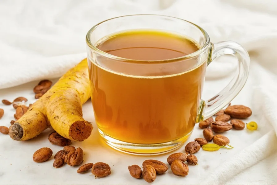 Turmeric coffee preparation showing ingredients and mixing process