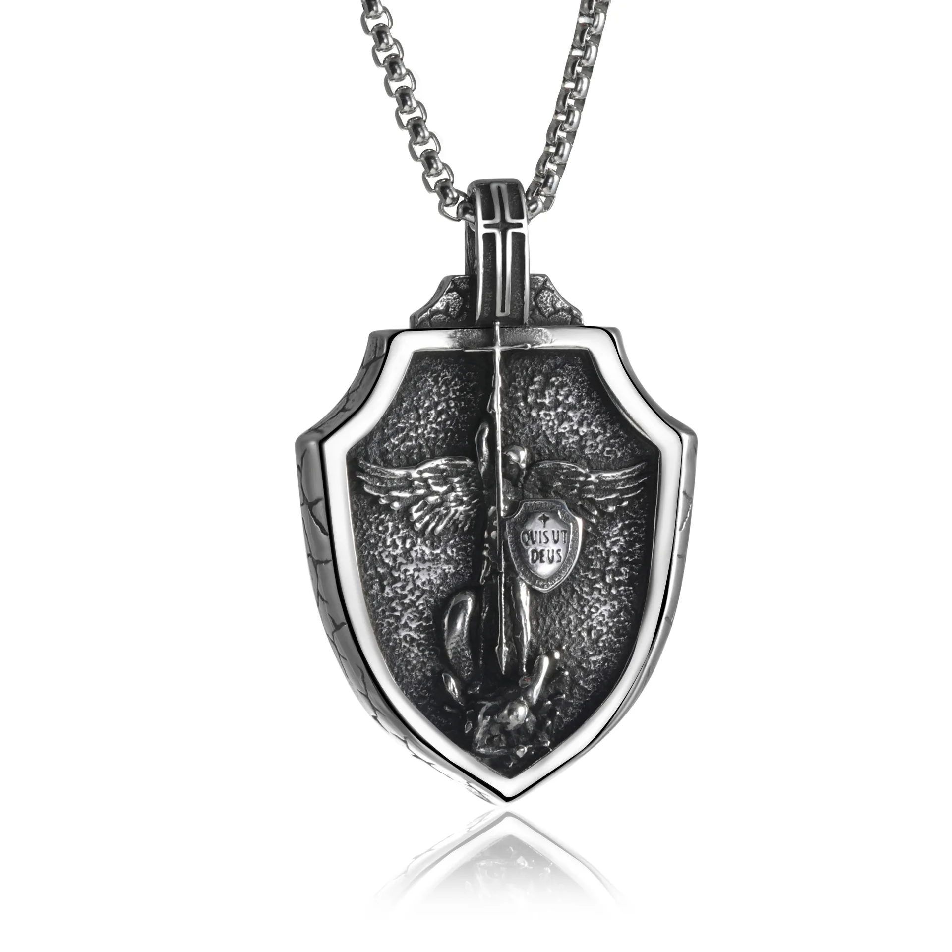 

Energinox Vintage Angel Cross Shield Wing Token Stainless Steel Pendant