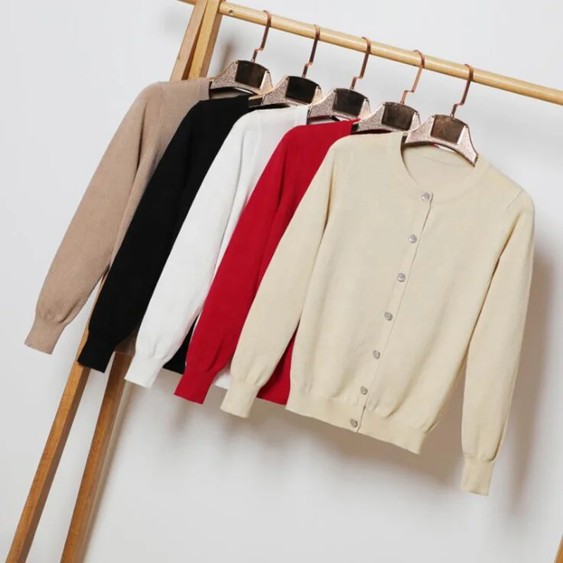

New 2020 Plus Size Knitwear Women Cardigans O-neck Knitted Sweater Coat Solid Color Long Sleeve Buttoned Women's Cardigan, 8 solid colors to choose