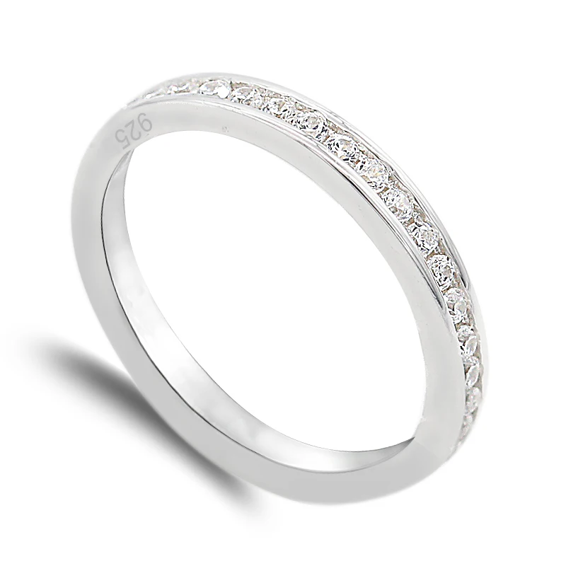 

925 Sterling Silver Pave Setting Clear Cubic Zircon Circle Finger Ring for Women Wedding Engagement Jewelry, White gold