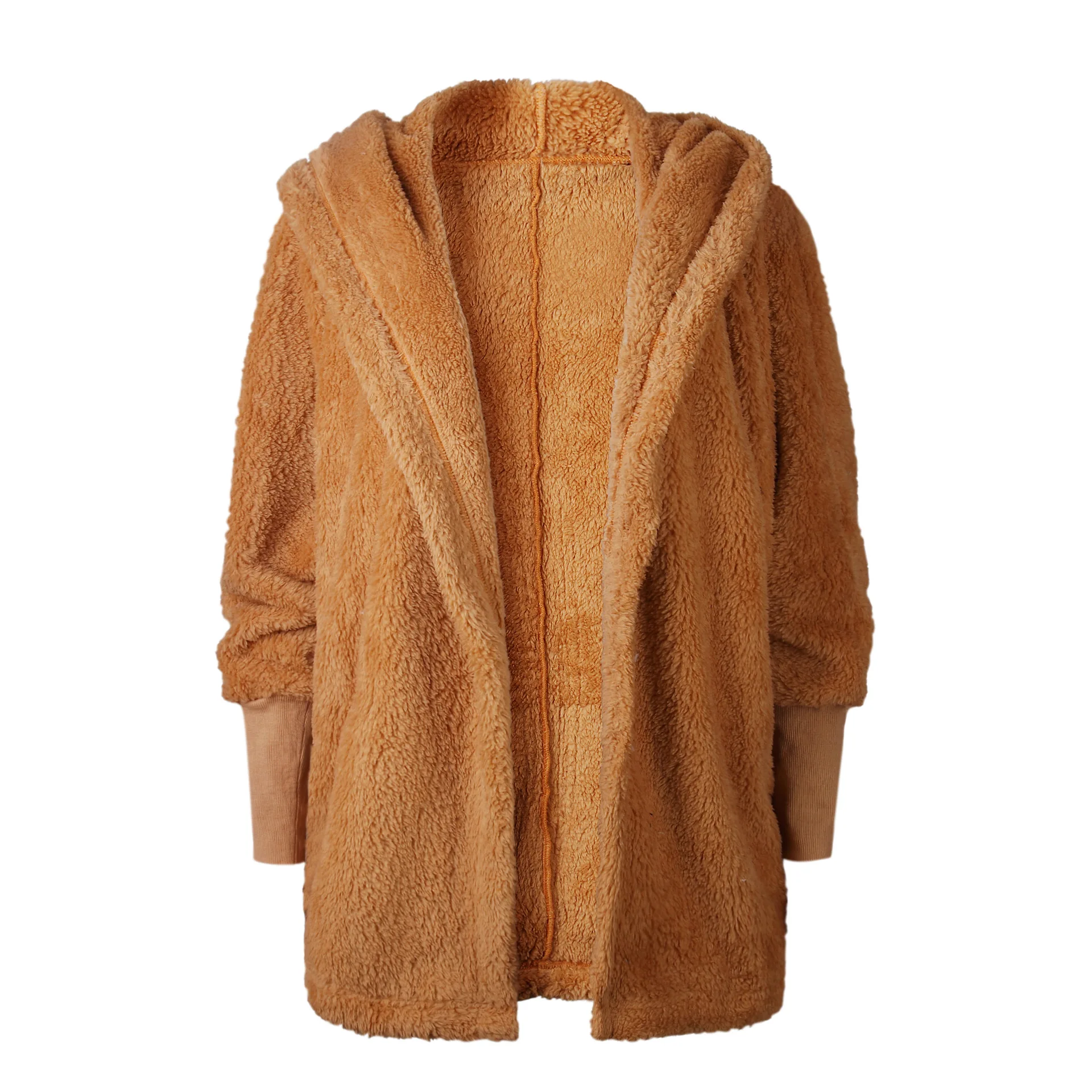 

factory Women polyester knitted Sweater ladies solid color Hoodie faux fur coat juaket heavy oversize cardicans