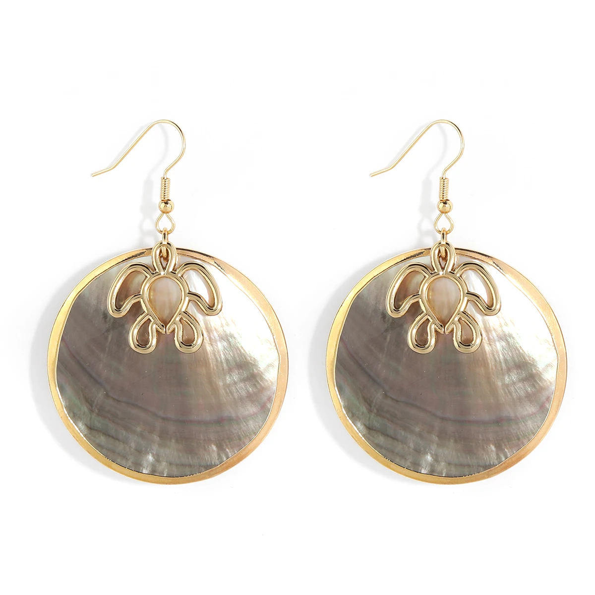 

Wholesale Hawaiian Jewelry Cute Turtle Pendant Earrings Wholesale 18k Gold Plated Natural Shell Women Earrings 2023
