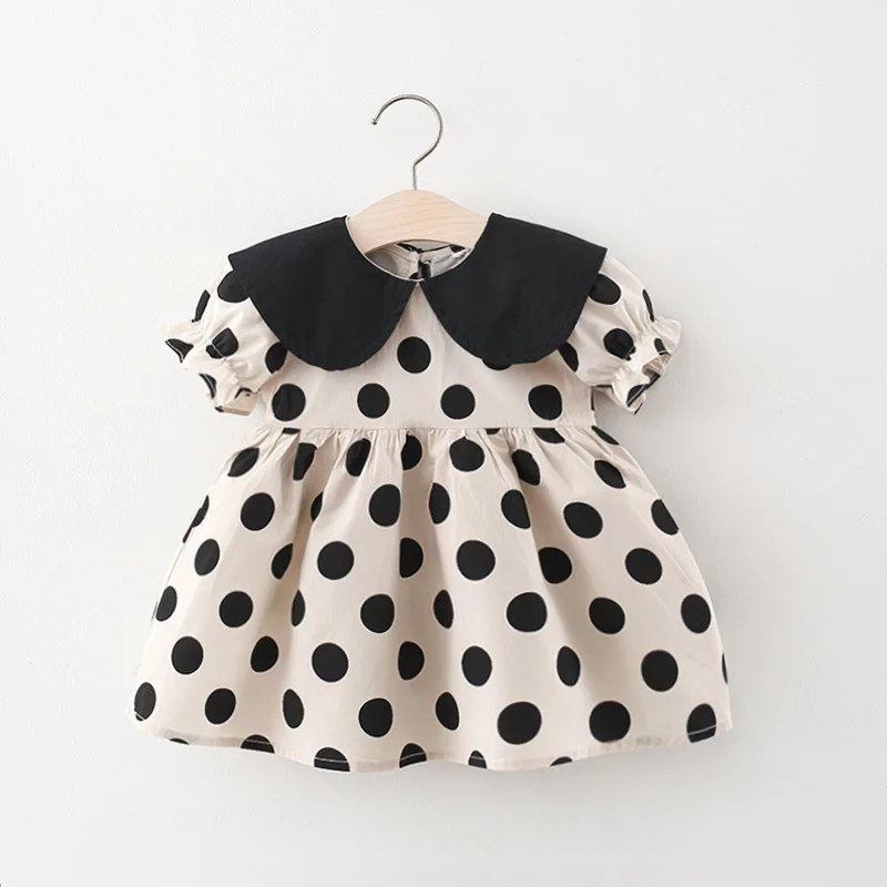 

2021 New Summer Style Polka-Dot Colored Lapel Girls Clothes Dress