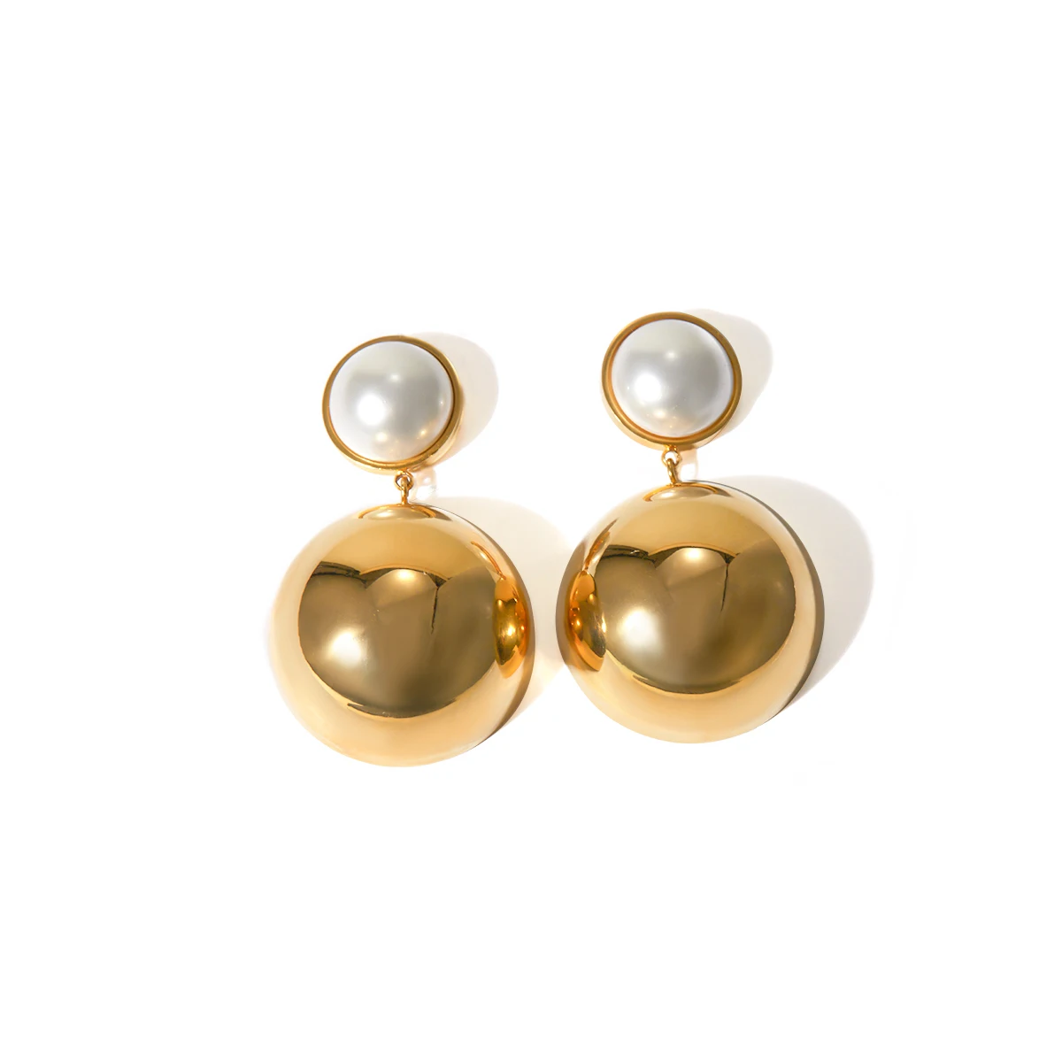 

J&D Freshwater Pearl Hemisphere Drop Earrings 18K PVD Gold Plated Earrings Stainless Steel Fashion Earrings For Women