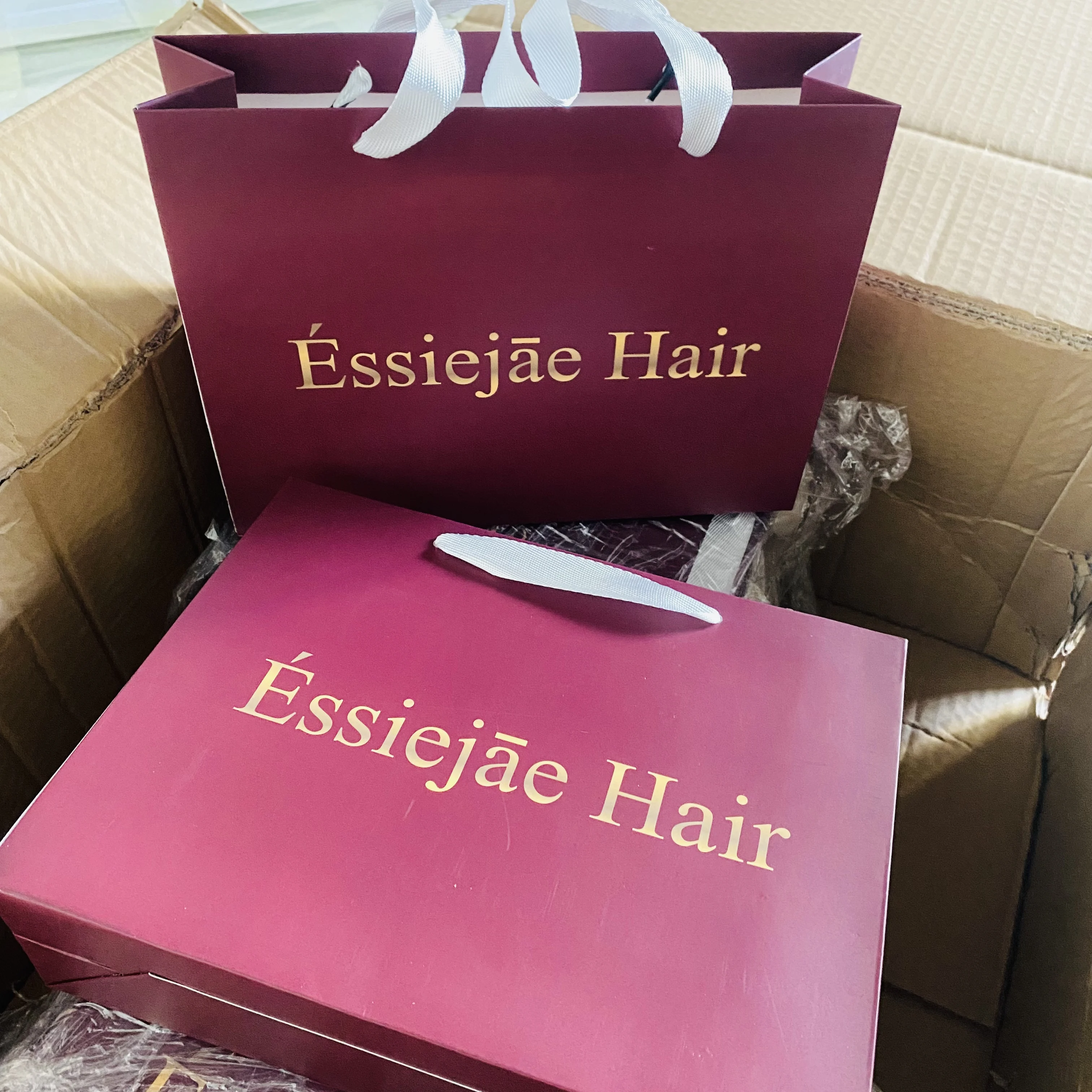 Luxury shopping paper bag with ribbon handle shopping bags with logos foldable shopping bag customized handbags