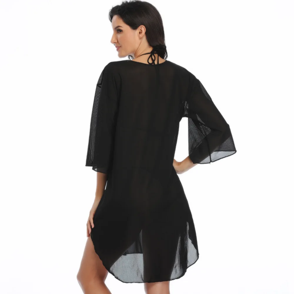 

Black beach dress black long sleeve chiffon long dress cover up Casual Dresses