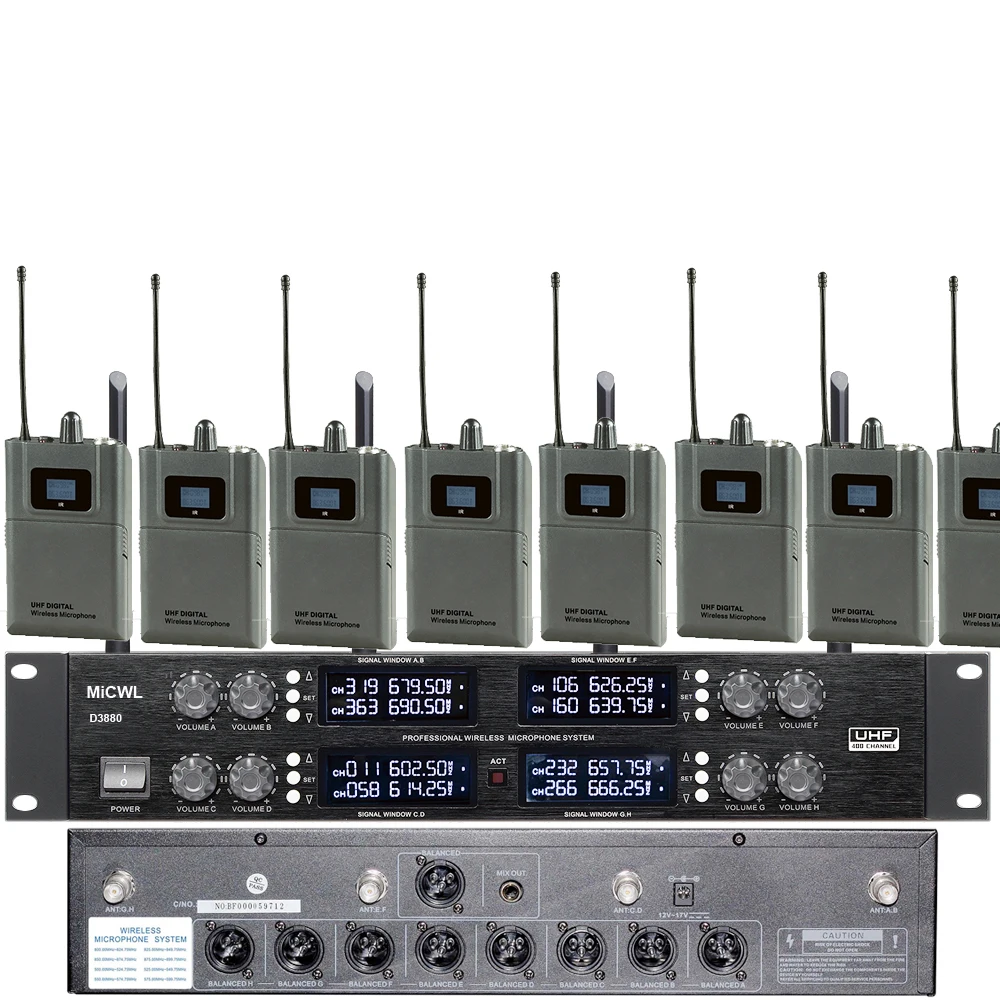 

MiCWL Audio Inc 8 Headset 8 Lavalier Mic Bodypack Professional 8 Channel UHF Stage Wireless Microphone System Lapel Microphones