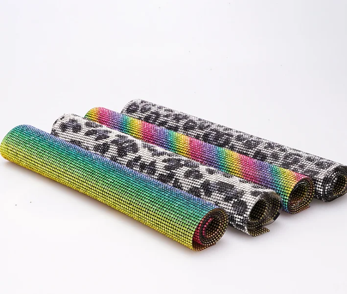

24*40 Hot Fix Leopard Rainbow Crystal Rhinestone Mesh