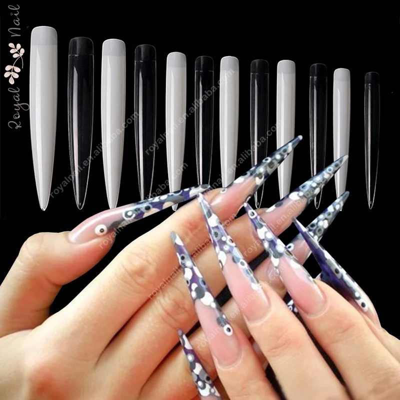 

120Pcs Professional Salon Long Sharp False Nail Tips, Clear/natural
