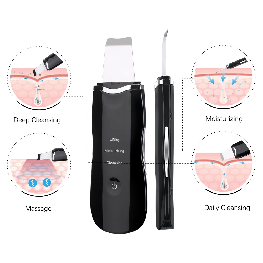 

3 in 1 USB charging ultrasonic skin scrubber with wireless charging, Black/ white