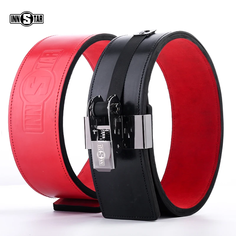

INNSTAR A Grade Fitness Weight Lifting Belt Cowghide Leather leather lifting belt, Black and red