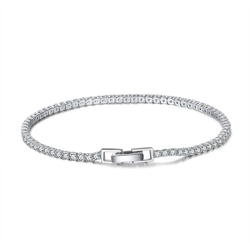 RINNTIN SB91 Tennis Bracelet 2mm Round Cut Tennis Bracelet Clear CZ Stone 925 Sterling Silver 14k Gold Plating Women Jewelry