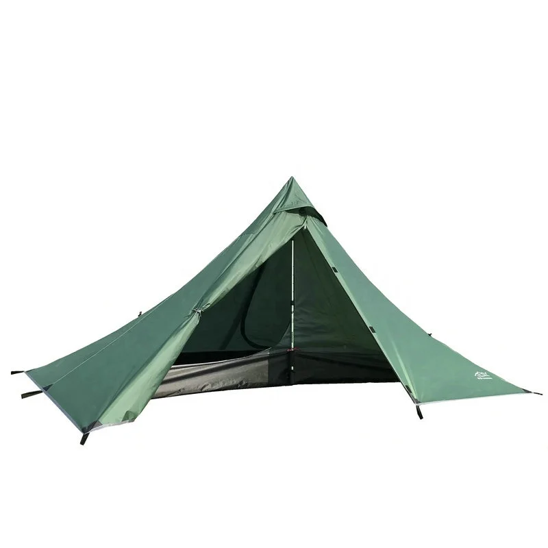 

Outdoor Double Layer Rodless Backpacking Tent Dark Green 1 Person Ultralight Tents Hiking Equipment
