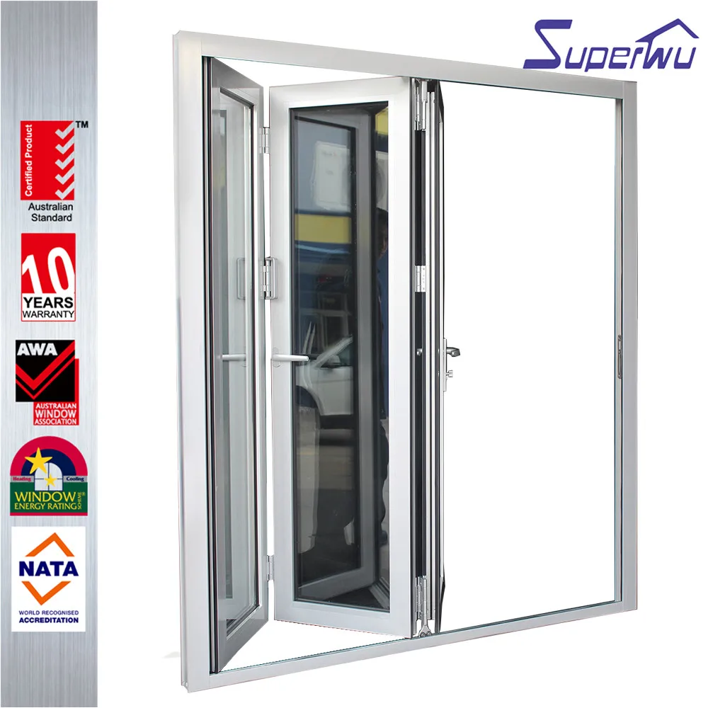 Factory direct sales silver color aluminium frame bi-folding door with three panels retractable flyscreen available