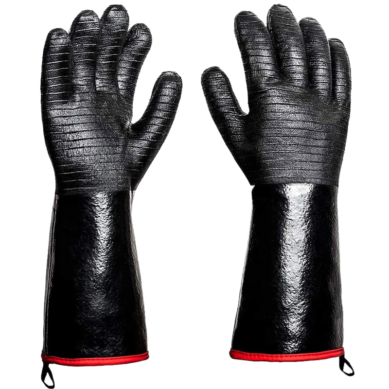 

Heat Resistant BBQ Gloves Oil Resistant Neoprene Coating Turkey Fryer Grill Oven Mitts for Smoker and Grilling, Black