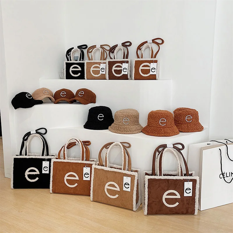 

high quality suede tote fashion purse and hat set casual telfar bag with fur telfar bag luxury telfar bag women handbags