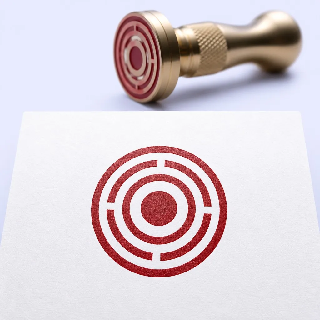 Red emblem imprint stamped on white paper