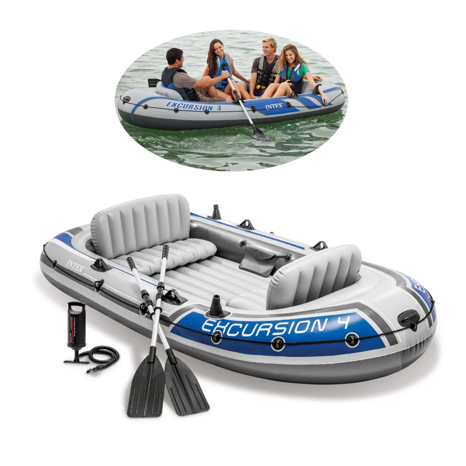 

Intex 68324 / 68325 Excursion 4- 5 Boat Set Inflatable Kayak Water Sport Series Fishing Boat, Gray