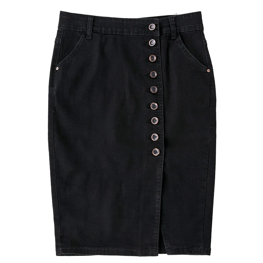 

2021 Spring European And American New Style Large Size Loose Single Breasted Black Skirt Ladies Casual Denim Skirt, Shown