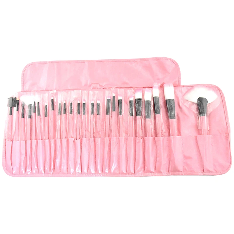

24 pink wooden brushes handle PU strap makeup brush set