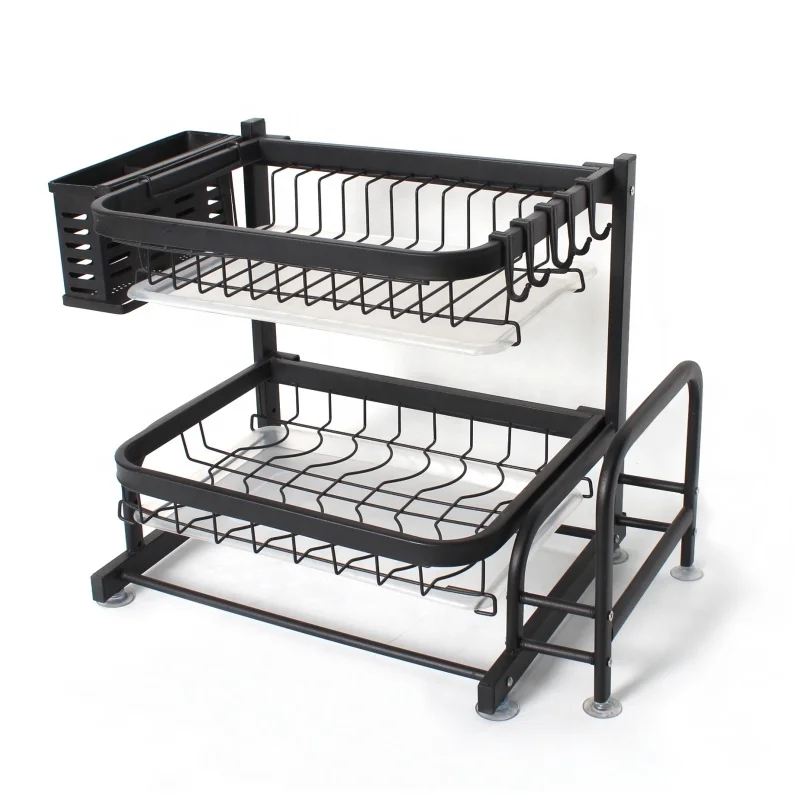 

2/3 Tiers Dish Drying Racks Kitchen Table Storage, Silver or black