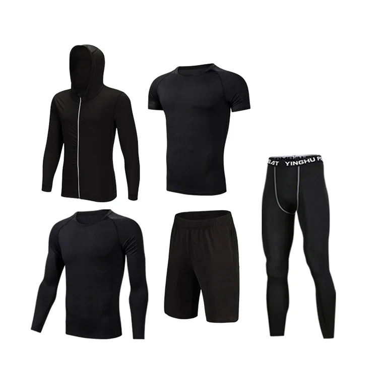 

5 Piece Set Sports t-shirt men Sportswear Workout Sports Suit Gym Fitness Clothing, Customized colors
