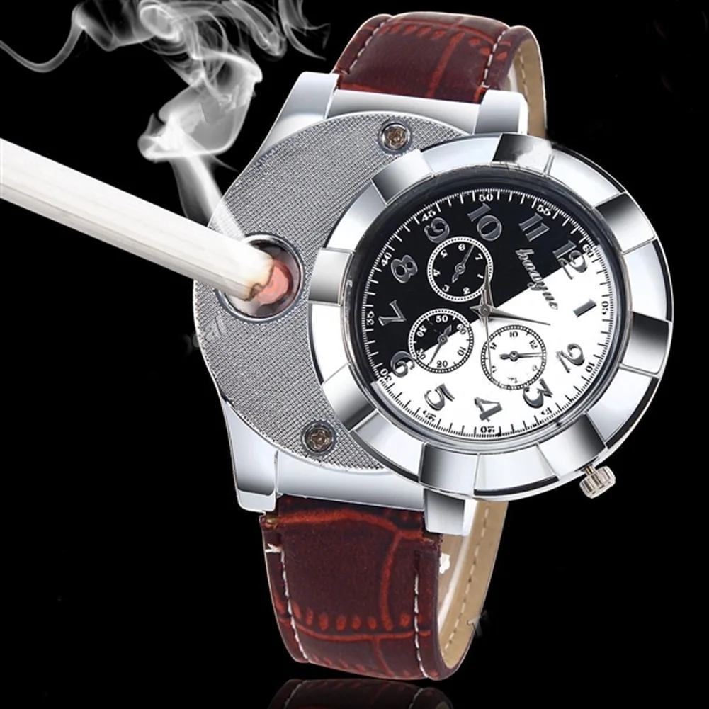 

7082 Fashion Men Casual Quartz Watches Windproof and Flameless Rechargeable lighter watch flameless usb