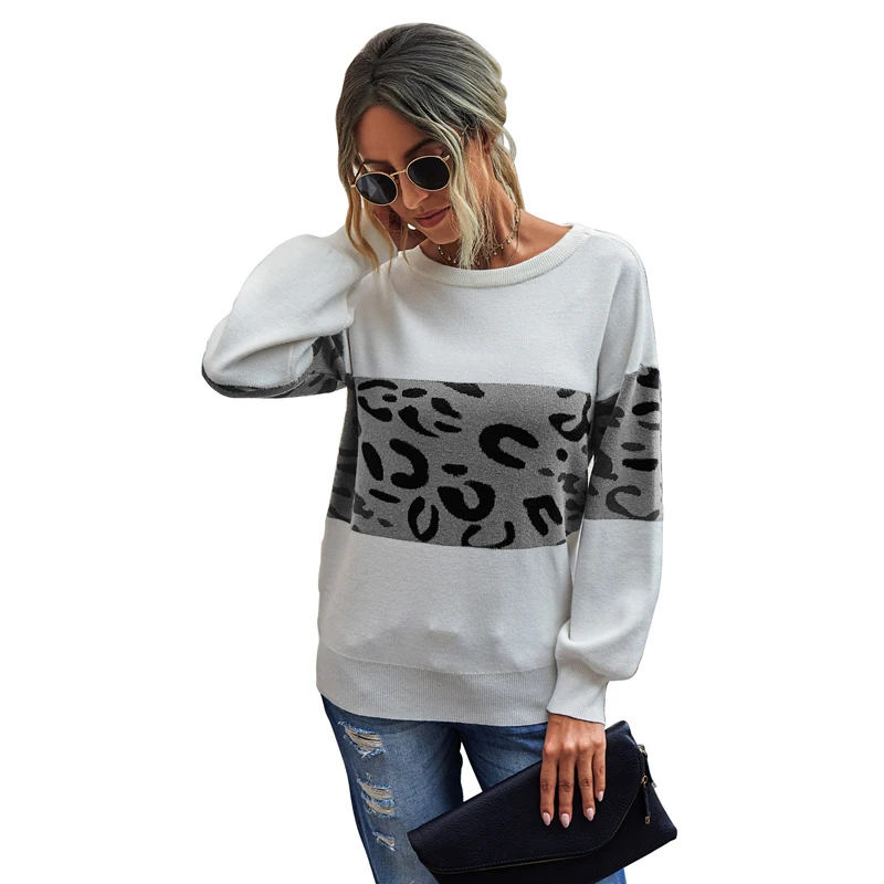 

2020 winter new Pullover women stylish knitted Leopard printed sweater design casual sweater