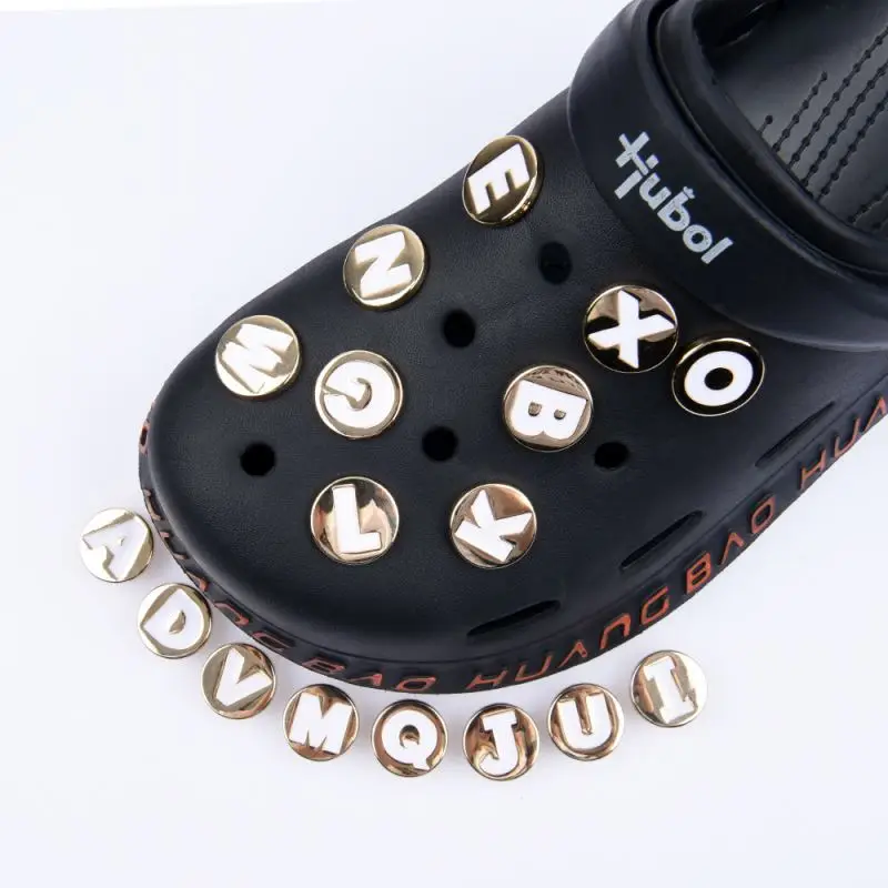 

2022 round metal letter shoe charms DIY gifts for kids name and words on shoe charms decoration, Pictures shown