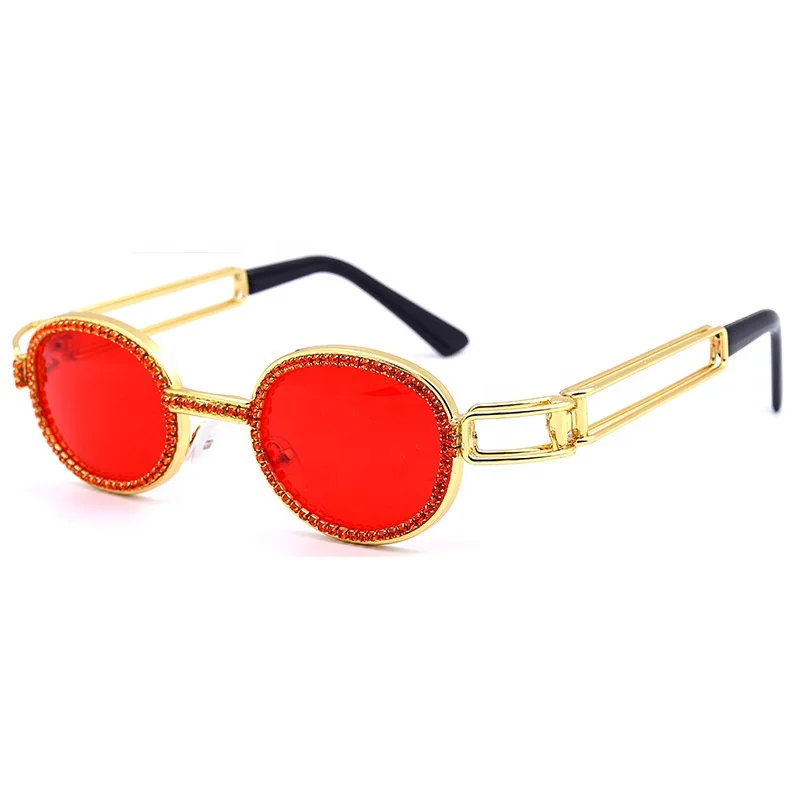 

Trendy Retro Oval Rhinestone Sunglasses Metal Glasses Punk Eyewear, Colors