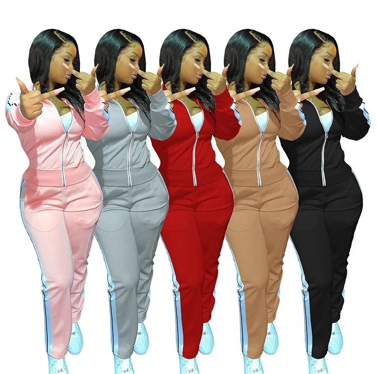 

Wholesale Joggers Gym Custom Logo Sweatshirt Zipper Sportswear Two Piece Sweatsuit Women Tracksuit Set