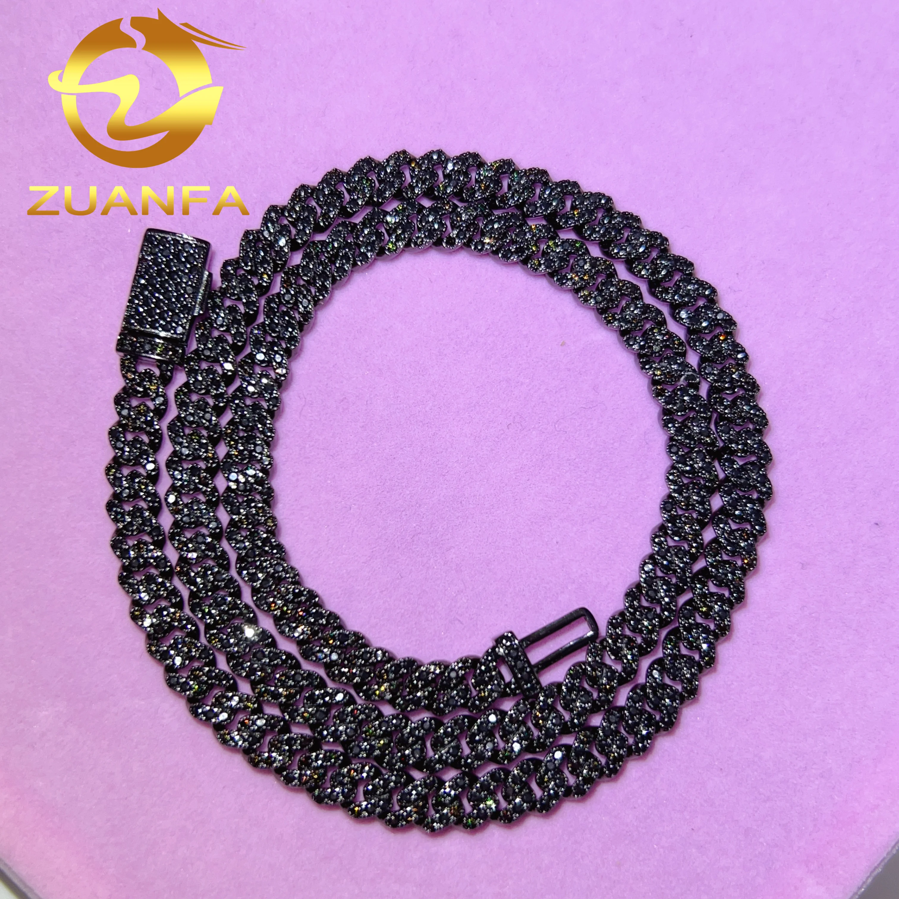 

Popular 6mm size hiphop iced out 1 row black colored moissanite diamond cuban link chain