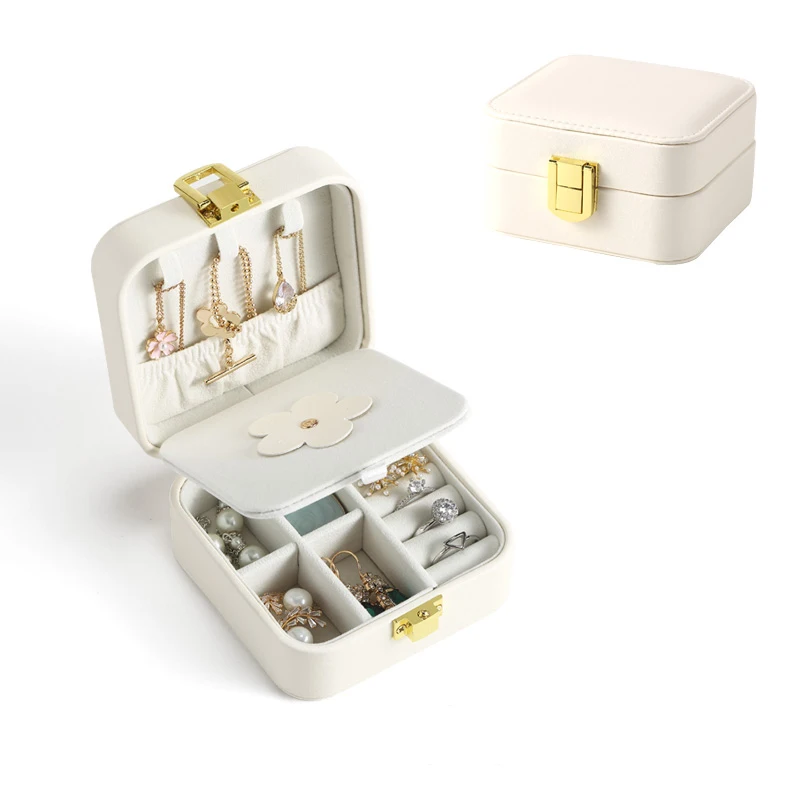 

Wholesale New Custom Logo PU Leather Portable Jewellery Case Small Jewelry Box Organizer Necklace Earring Ring Storage Boxes